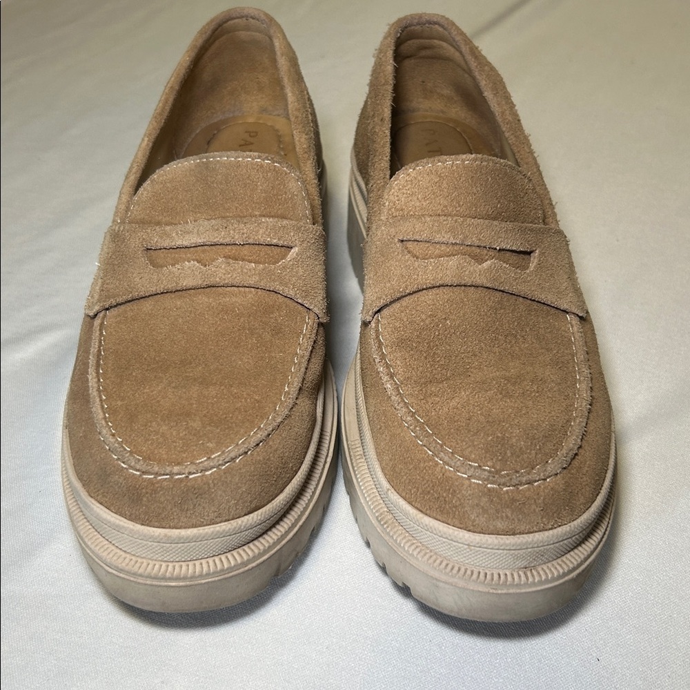 Patina Zoe Suede Slip On Platform Loafers Chunky Tan Round Toe Size 8.5 - Picture 3 of 16